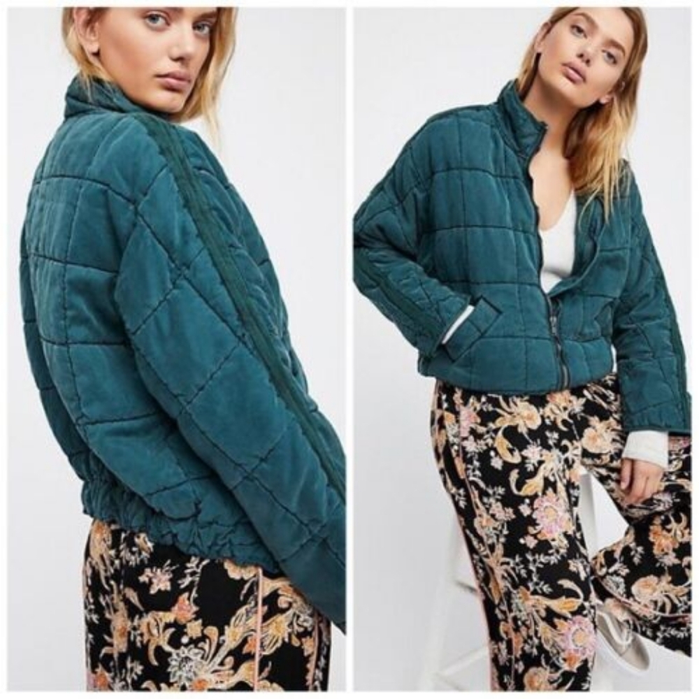 Free People Green Quilted Puffer Jacket